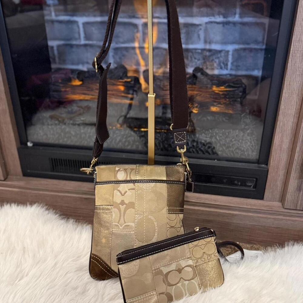 Patchwork Coach crossbody bag with matching wristlet